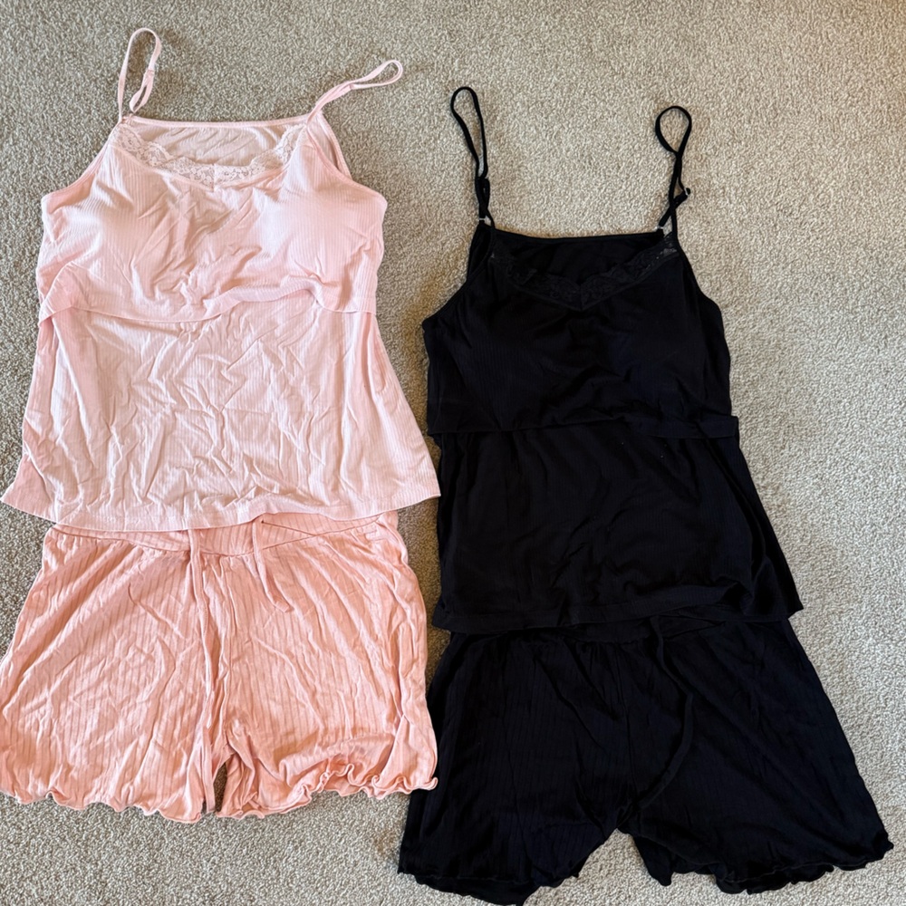 Brand New Nursing/Pumping Tank Top & Shorts Sleep Sets - Black & Light Pink
